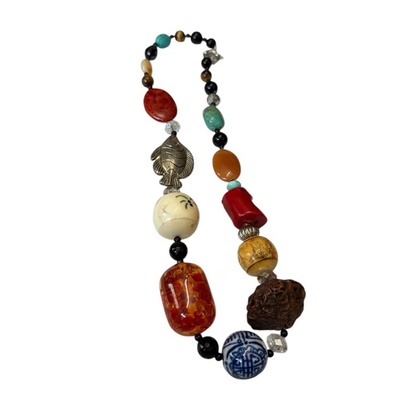 Artisan Beaded hand carved Necklace with Fish Pendant - Picture 2 of 5